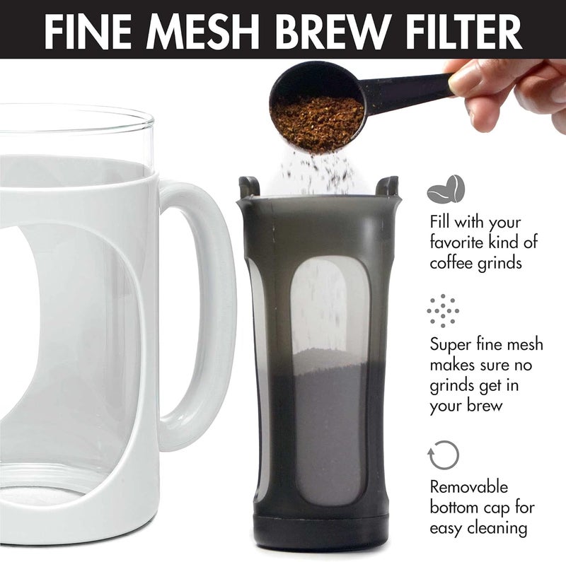 Primula Burke Deluxe Cold Brew Iced Coffee Maker, Comfort Grip Handle, Durable Glass Carafe, Removable Mesh Filter, Perfect 6 Cup Size, Dishwasher Safe, 1.6 qt, White - Image 5