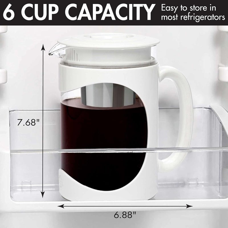 Primula Burke Deluxe Cold Brew Iced Coffee Maker, Comfort Grip Handle, Durable Glass Carafe, Removable Mesh Filter, Perfect 6 Cup Size, Dishwasher Safe, 1.6 qt, White - Image 4