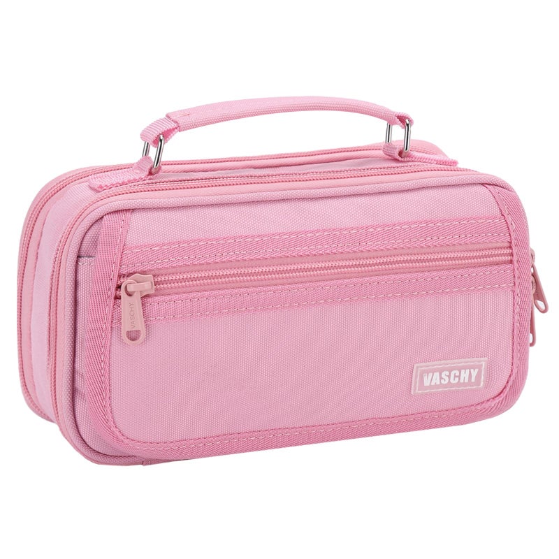 VASCHY Pencil Case Large Pencil Pen Pouch Organizer Holder w Portable Handle School Supplies for KidsTeensStudentsAdults Pink - Image 2
