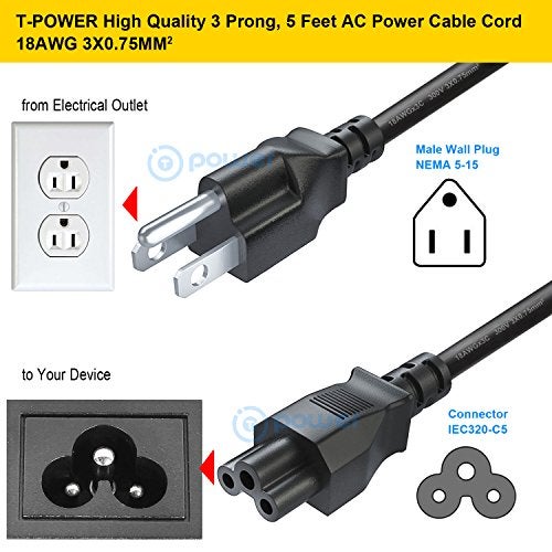 T POWER 5FT Long 3 Prong TV Power Cord for LG LED LCD Smart 1080p HDTV 32LB5600 42LN5400 42LB5600 42LN5700 42LN5300 47LB5800 50LB5900 55LB5900 Heavy Duty AC Wall Plug Cable - Image 2