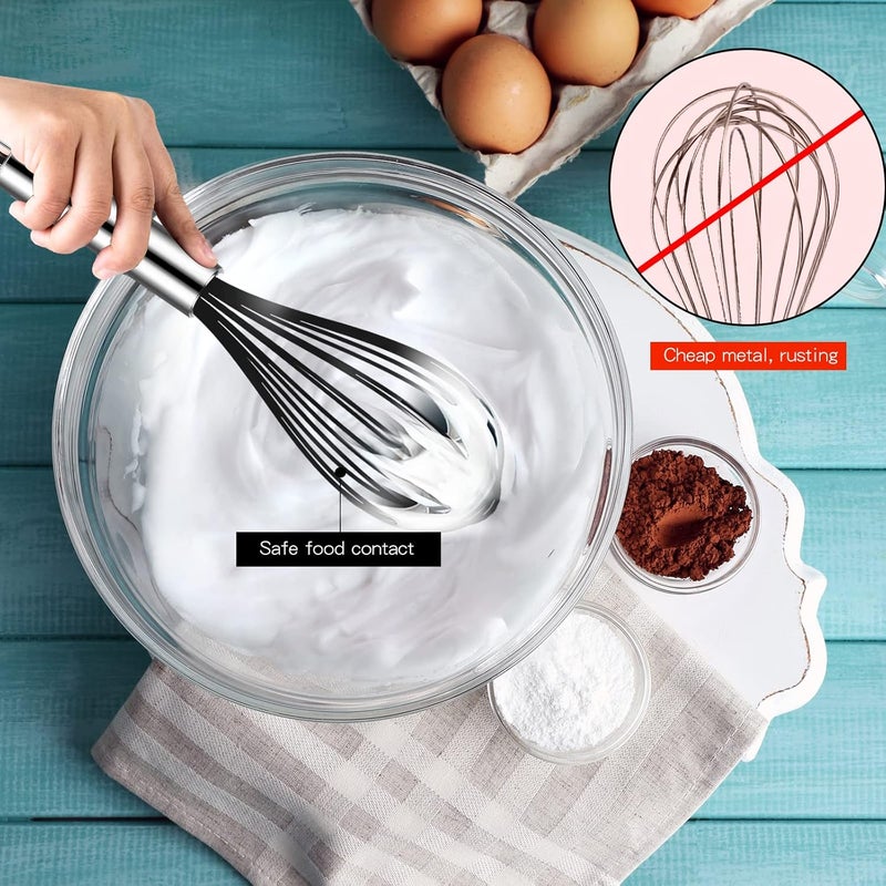 TEEVEA Silicone Whisk Set of 3 Non Scratch Non Stick Silicone Coated Stainless Steel Wire Whisks Heat Resistant 480°F Kitchen Wisk for Cooking Blending Whisking Tool Black - Image 5