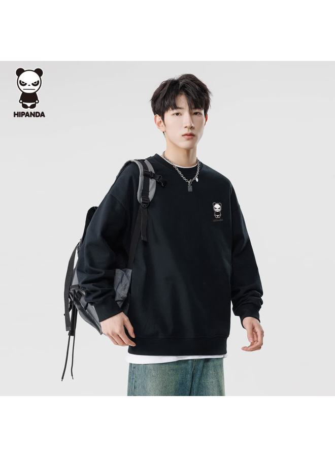 Hipanda o Panda Sweatshirt For Men, Autumn Round Neck Pullover, Trendy Silicone Print, Versatile Casual Long-sleeve Top, Black, Size M - Image 1