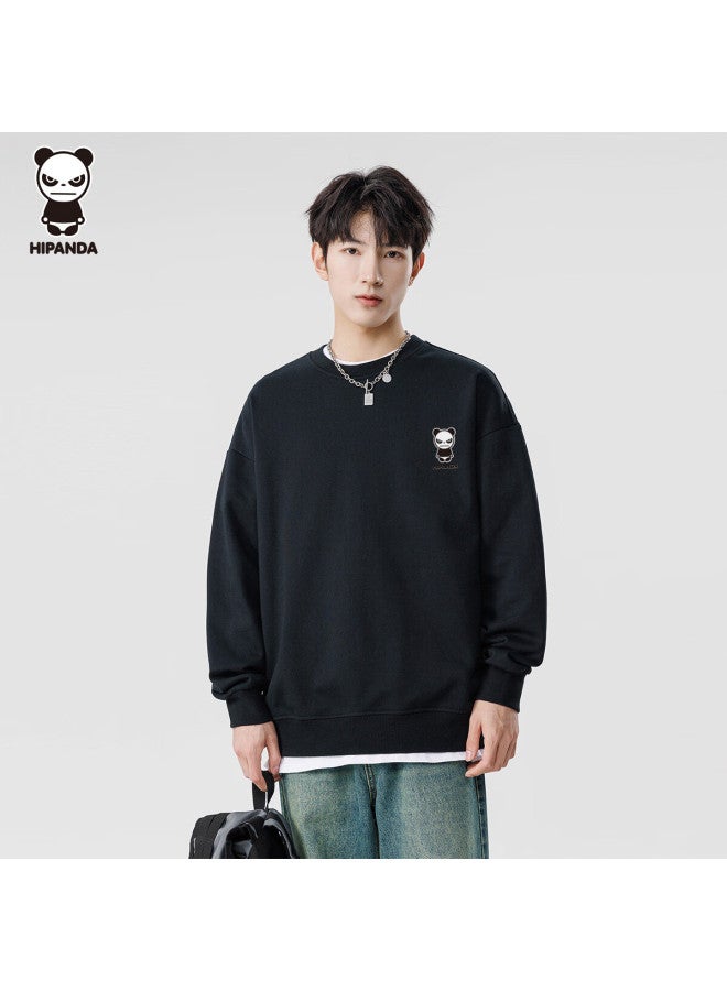 Hipanda o Panda Sweatshirt For Men, Autumn Round Neck Pullover, Trendy Silicone Print, Versatile Casual Long-sleeve Top, Black, Size M - Image 5