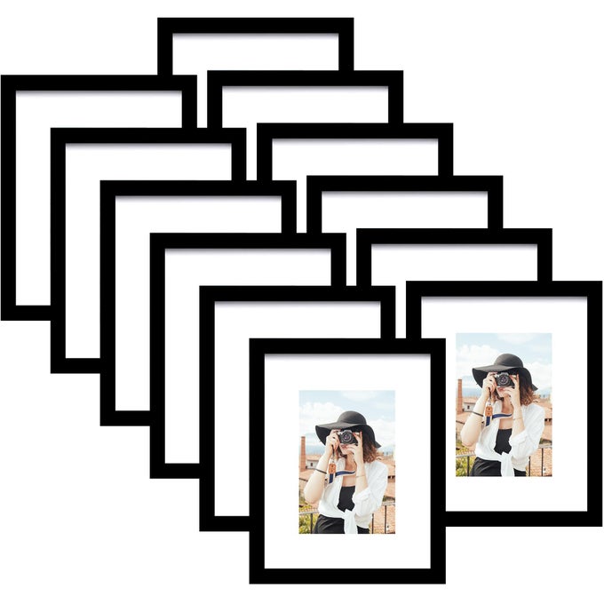 11x14 Picture Frame Set of 12 Photo Display 8x10 with Mat or 11x14 Without Mat for Wall Mounting or Table Top Display Black