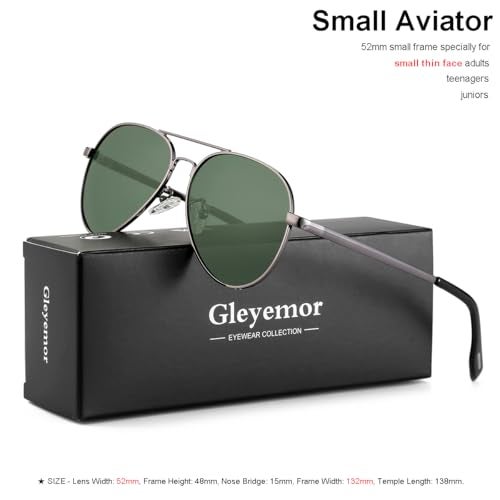 Gleyemor Polarized Aviator Sunglasses for Small Face Women and Men, 52MM Small Aviators 100% UV Protection (Gunmetal/G15) - Image 2