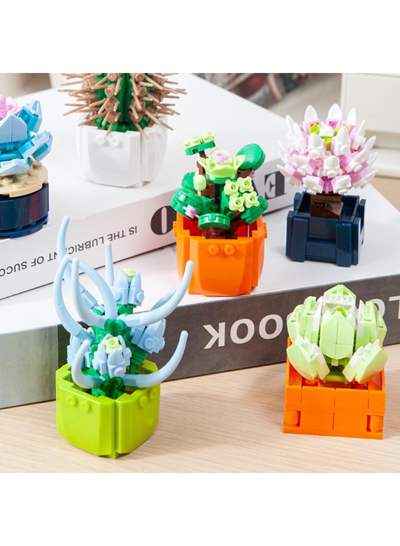 6pcs small particle building blocks with fleshy flower bouquet decorations for children's puzzle assembly and assembly toys - Image 1