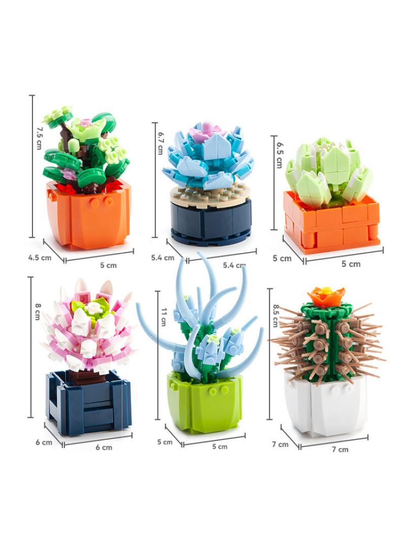 6pcs small particle building blocks with fleshy flower bouquet decorations for children's puzzle assembly and assembly toys - Image 5