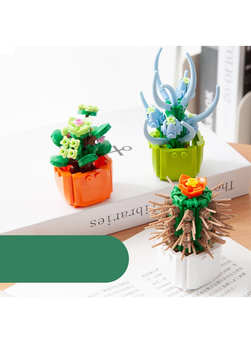 6pcs small particle building blocks with fleshy flower bouquet decorations for children's puzzle assembly and assembly toys - Image 4
