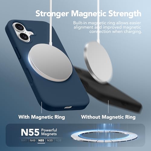 GONEZ Magnetic for iPhone 16 Case, [Compatible with MagSafe] Anti-Scratch Microfiber Lining & Screen Protector, Silicone Camera Control, Shockproof Slim Phone Cover 6.1 inch, Dark Blue - Image 2
