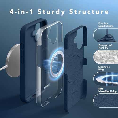 GONEZ Magnetic for iPhone 16 Case, [Compatible with MagSafe] Anti-Scratch Microfiber Lining & Screen Protector, Silicone Camera Control, Shockproof Slim Phone Cover 6.1 inch, Dark Blue - Image 5
