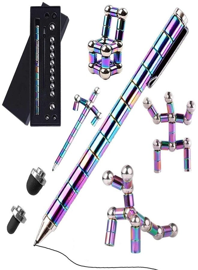 SIMESTICH Rainbow Magnetic Fidget Pen – Decompression Magnetic Metal Ballpoint Pen with Creative Building Pieces, Multifunction Writing & Stress Relief Toy Gift for Kids 8+ Teens & Adults (Rainbow) - Image 1