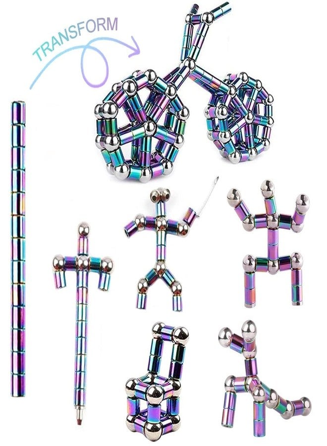 SIMESTICH Rainbow Magnetic Fidget Pen – Decompression Magnetic Metal Ballpoint Pen with Creative Building Pieces, Multifunction Writing & Stress Relief Toy Gift for Kids 8+ Teens & Adults (Rainbow) - Image 2