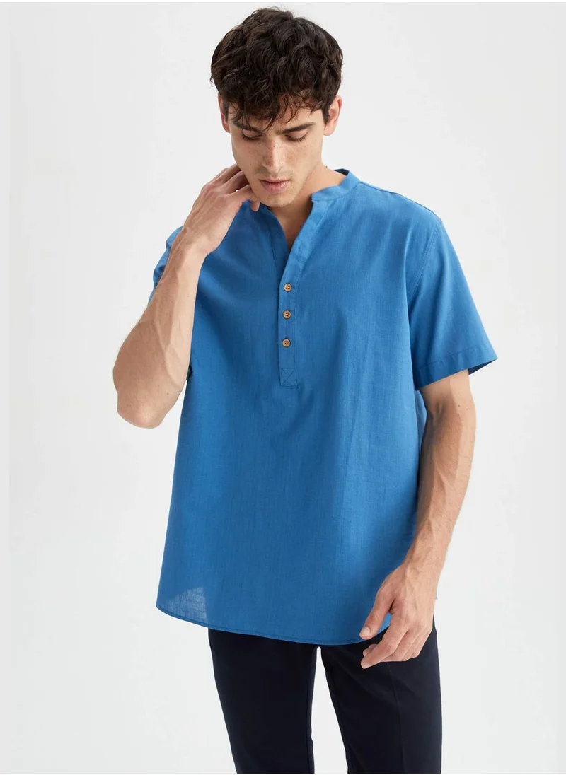 DeFacto Man Modern Fit V-Neck Woven Top Short Sleeve Shirt