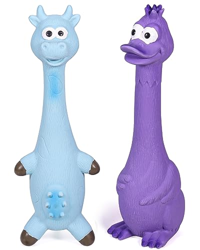 SCHITEC Squeaky Dog Toys 2 Pack Squawking Latex Toy with Interactive Squeaker Squeak Rubber Duck Chicken for Medium Small Dogs - Image 1