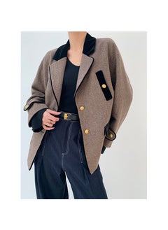 2024 Wool Blend Chic Velvet Coat Women Brown