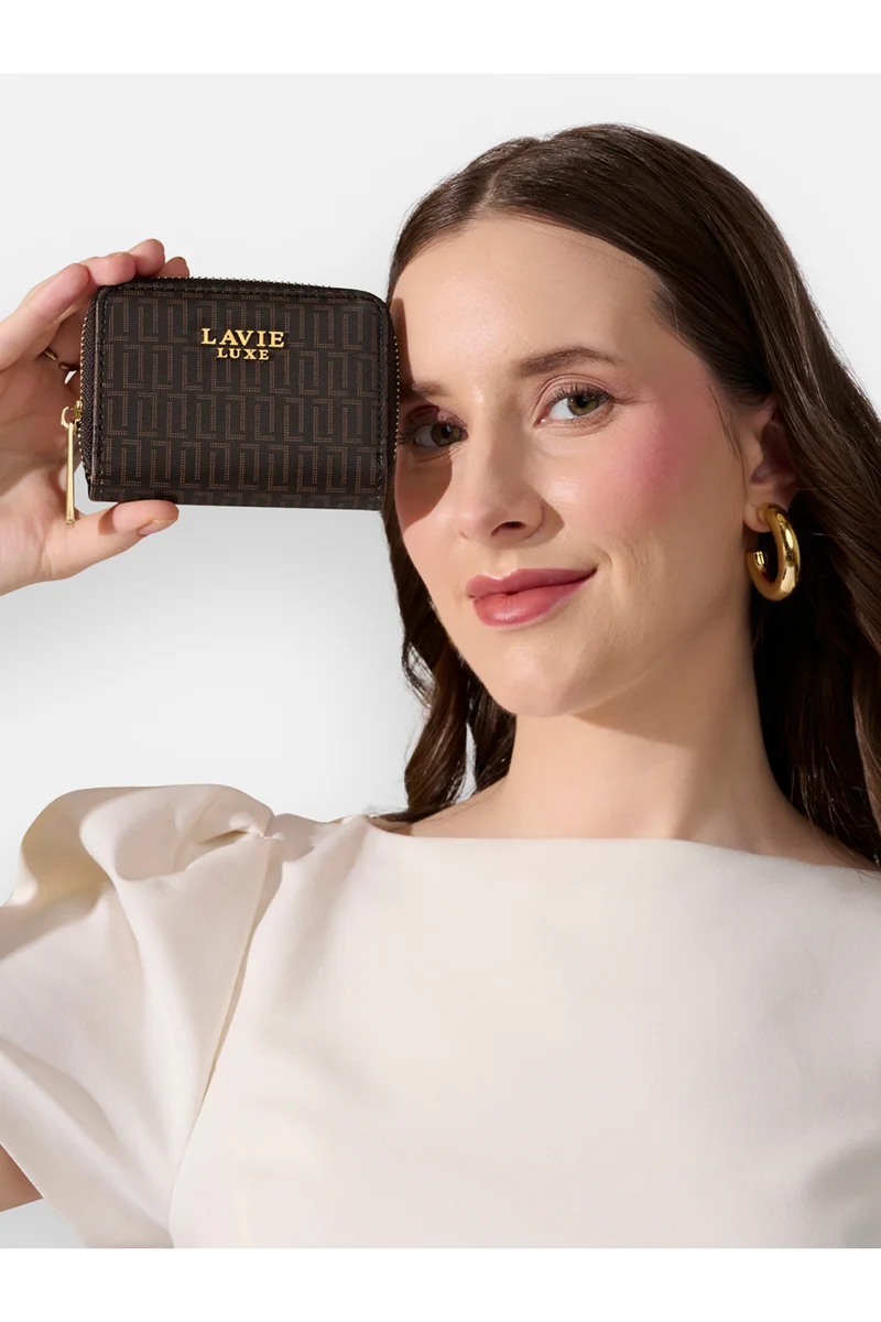 لافي Luxe Women's Monogram Belle Small Card Wallet (Choco)