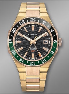 CITIZEN Series 8 880 GMT Mens Watch NB6033-51E  – Two-Tone Rose & Gold-Tone Stainless Steel Case, Black & Green Bi-Directional Bezel, Textured Black Dial, 41mm, Calibre 9054, GMT Function, 100M WR  - Image 4