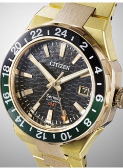 CITIZEN Series 8 880 GMT Mens Watch NB6033-51E  – Two-Tone Rose & Gold-Tone Stainless Steel Case, Black & Green Bi-Directional Bezel, Textured Black Dial, 41mm, Calibre 9054, GMT Function, 100M WR  - Image 2