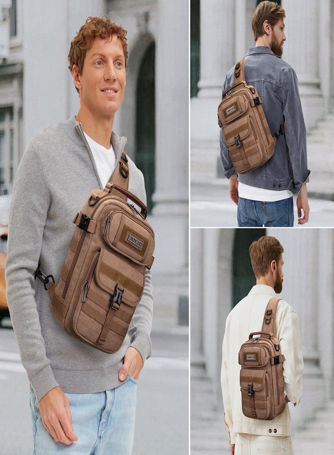 WITZMAN Sling Bag for Men Canvas Shoulder Crossbody Bags Large Vintage Bags for Men Travel, Casual, Daily(A8021 Brown) - Image 2