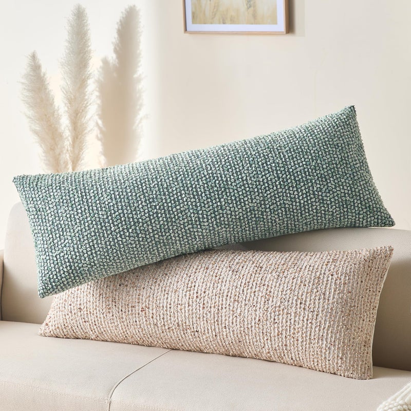 Allorry Decorative Lumbar Pillow Cover 14x36 Beige Striped Wool Long Body Pillow Neutral Textured Boho Lumbar Throw Pillow Cushion Covers for Modern Farmhouse Sofa Bed Living Room Decor SY011-A14 - Image 5