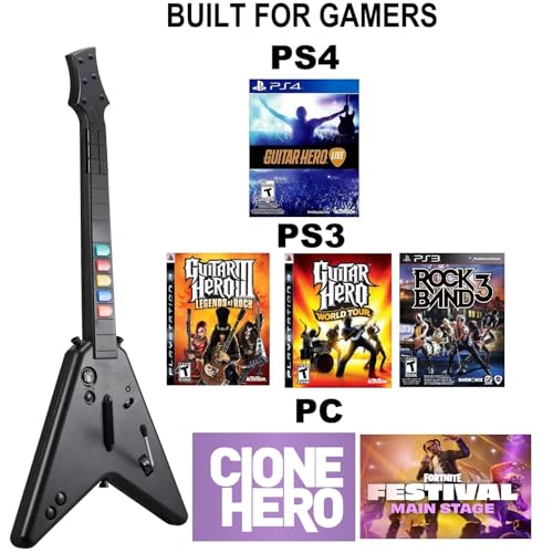 NBCP Wireless Guitar Controller for PlayStation 4, PC,PS4/PS3,Clone Hero, Fortnite Festival,Compatible with Guitar Hero & Rock,Plug-and-Play USB Receiver - Image 2