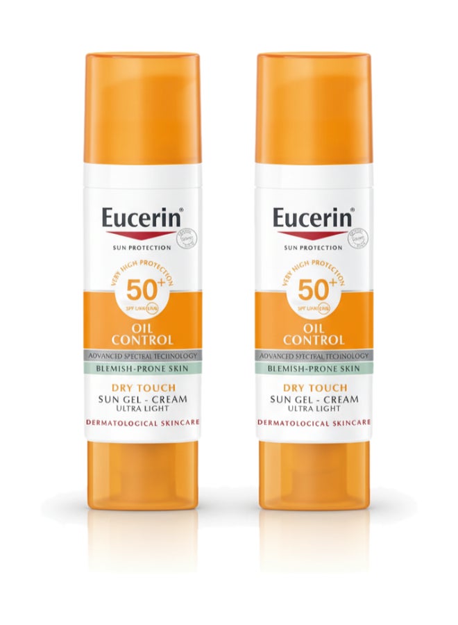 Pack Of 2 Oil Control Sun Gel-Cream Dry Touch SPF 50+ 50ml, Unscented Sun Protection Gel for Sensitive, Oily and Acne-Prone Skin, Fast-Absorbing Sunscreen with UV Filter 50ml - Image 1