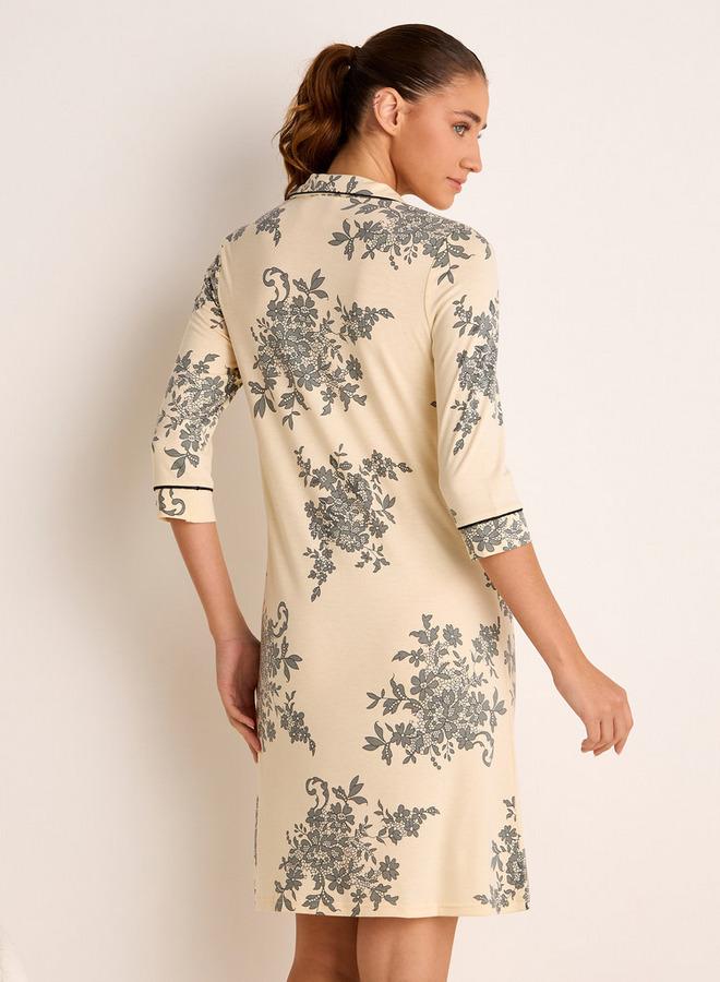 Splash FAV Floral Print Shirt Dress with 3/4 Sleeves - Image 3