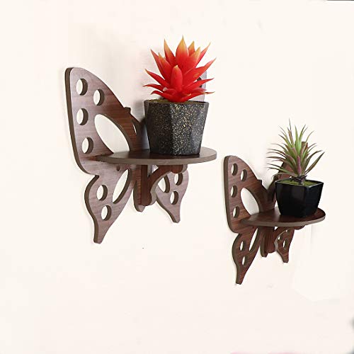Raytrees Engineered Wooden Set of Two Butterfly Wall Shelf/Stand (33 cm X 12 cm X 25 cm, Brown - Image 2