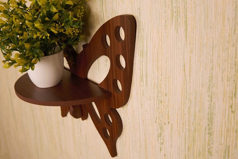 Raytrees Engineered Wooden Set of Two Butterfly Wall Shelf/Stand (33 cm X 12 cm X 25 cm, Brown - Image 5