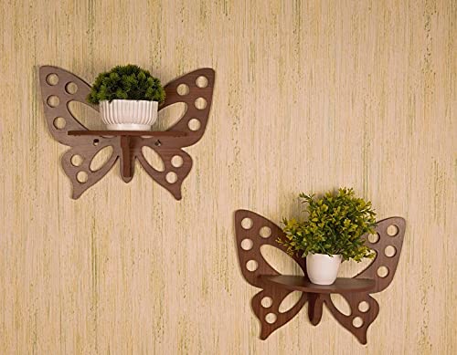 Raytrees Engineered Wooden Set of Two Butterfly Wall Shelf/Stand (33 cm X 12 cm X 25 cm, Brown - Image 1