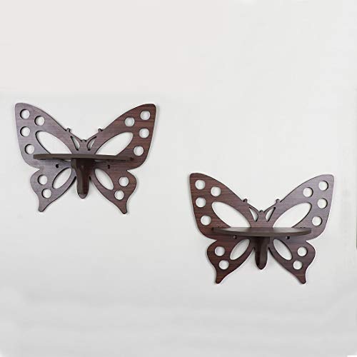Raytrees Engineered Wooden Set of Two Butterfly Wall Shelf/Stand (33 cm X 12 cm X 25 cm, Brown - Image 3