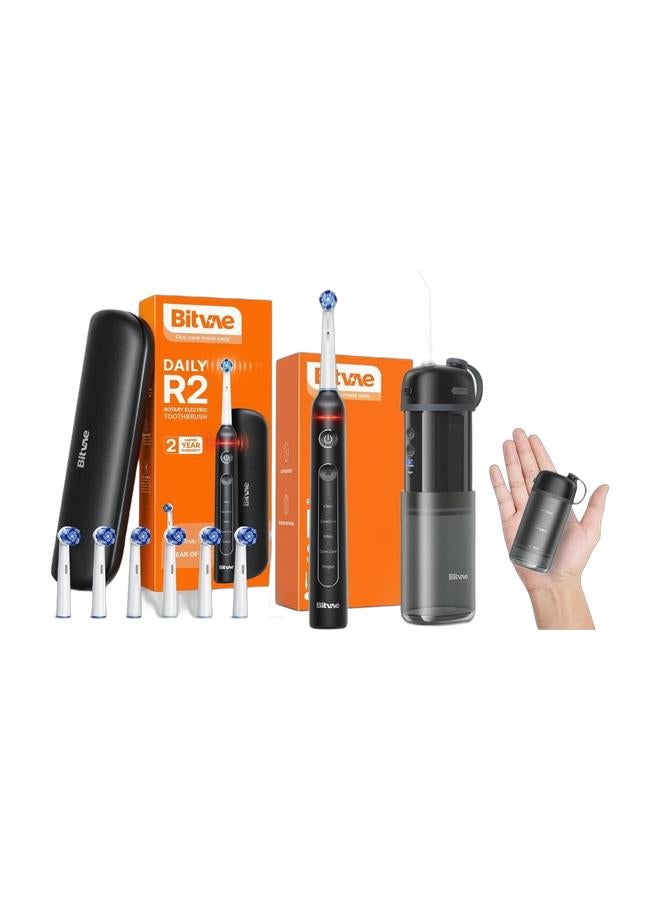 Bitvae BV R2 Rechargeable Electric Toothbrush for Adults, 5 Cleaning Modes, Soft Bristles, IPX7 Waterproof, Teeth Whitening Toothbrush & Portable Water Flosser for Teeth | Bitvae P1 Mini Dental Floss and Water Floss Pick | Cordless Telescopic Tank Oral Irrigator | IPX7 Waterproof Cleaner for Sensitive Teeth and Braces | Travel Tooth Brush Companion Bundle