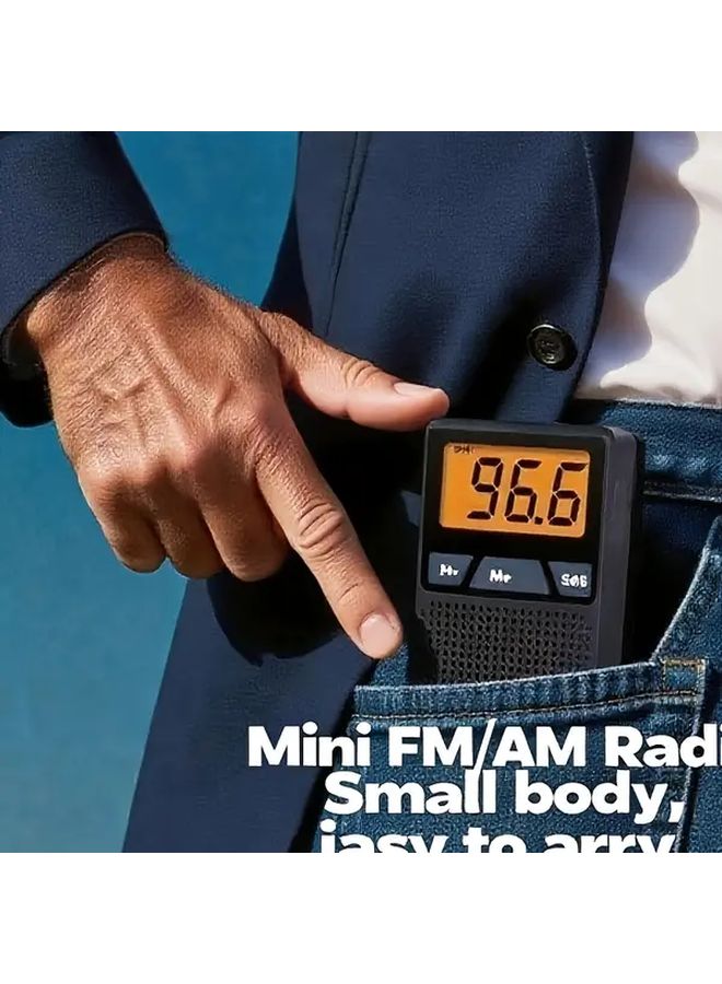 ساعة منبه راديو صغيرة محمولة باللون الأسود مع وظيفة الغفوة لموجات إف إم وإيه إم - Image 4