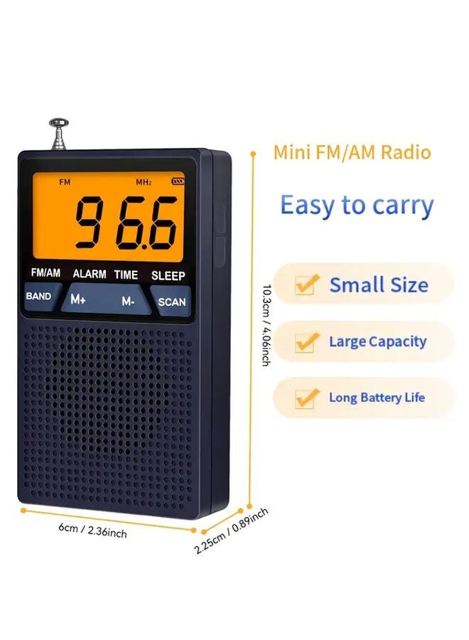 ساعة منبه راديو صغيرة محمولة باللون الأسود مع وظيفة الغفوة لموجات إف إم وإيه إم - Image 3