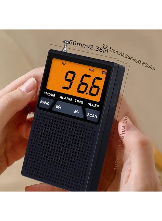 ساعة منبه راديو صغيرة محمولة باللون الأسود مع وظيفة الغفوة لموجات إف إم وإيه إم - Image 5