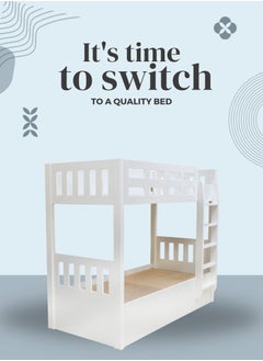 AFT Modern White MDF Double Decker Bunk Bed, Ideal for Single Size Mattress (190 cm x 90 cm), Space-Saving Double Decker with Secure Ladder and Safety Rails, Durable and Premium MDF Construction for Kids and Teens and Space-Saving Bedrooms. White (Arfan)  - Image 2
