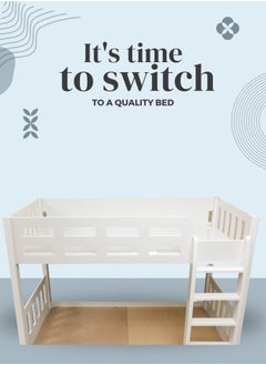 AFT Modern White MDF Double Decker Bunk Bed, Ideal for Single Size Mattress (190 cm x 90 cm), Space-Saving Double Decker with Secure Ladder and Safety Rails, Durable and Premium MDF Construction for Kids and Teens and Space-Saving Bedrooms. White (Arfan)  - Image 3