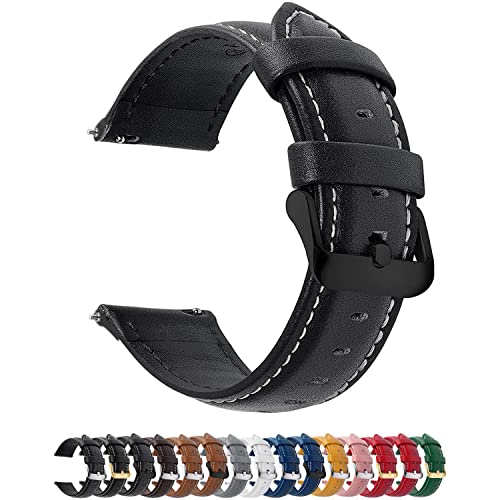 Fullmosa 12 Colors for Quick Release Leather Watch Band Fullmosa Axus Genuine Leather Watch Strap Women Men 14mm 16mm 18mm 19mm 20mm 22mm or 24mm choose the proper size Blackblack buckle Classic - Image 1