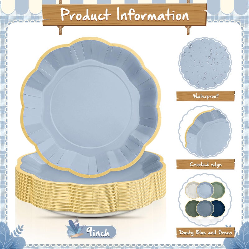 Tiangrid 72 Pcs Dusty Blue and Sage Green Color Paper Plates 9 Inch Green Blue Gradient Scalloped Paper Disposable Dinner Dessert Plates for Birthday Wedding Bridal Party Supplies, 6 Colors - Image 2