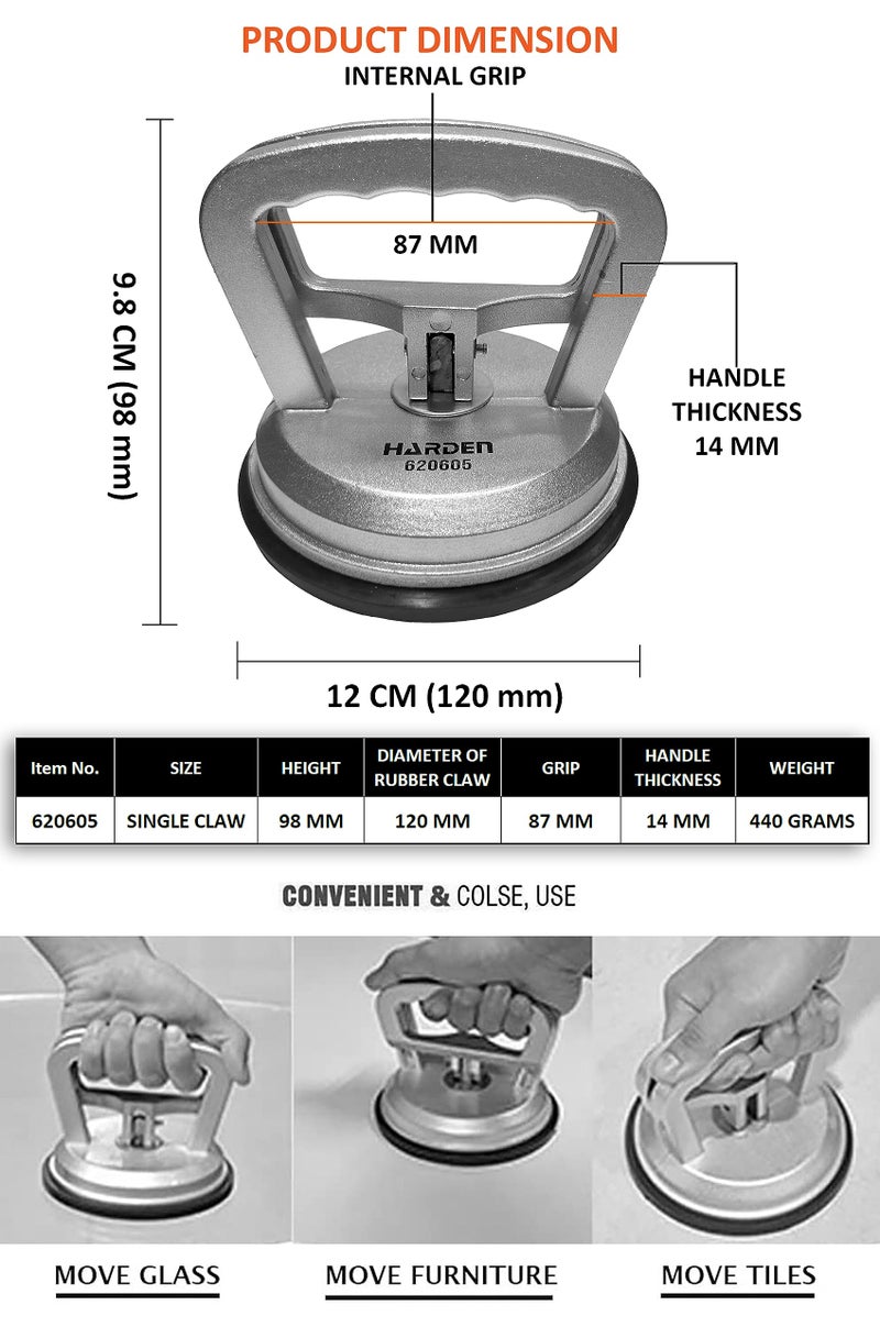 Harden 11.8cm Aluminium Professional Vacuum Suction Plate Cups Holder, Single Claw Head Cup Suction Glass Lifter Puller - 620605 - Image 5