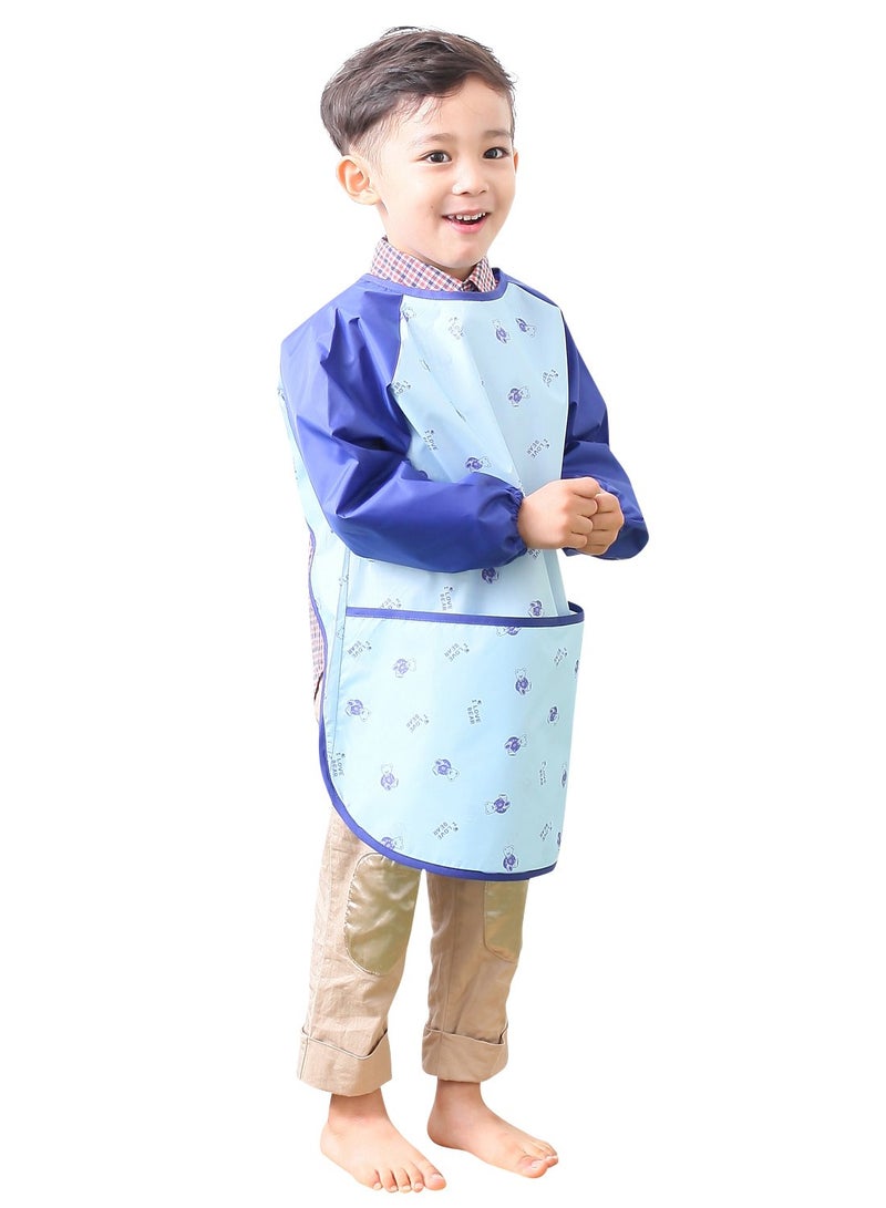 Plie Kids Painting Apron – Waterproof Long Sleeve Art Smock for Toddlers & Preschoolers, Messy Play, Baking, Crafts, Cooking, Sensory Activities (Ages 1–10), Blue Bear (09-L) - Image 2