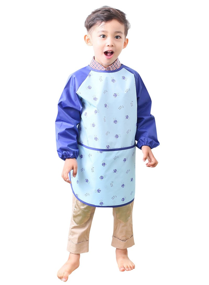 Plie Kids Painting Apron – Waterproof Long Sleeve Art Smock for Toddlers & Preschoolers, Messy Play, Baking, Crafts, Cooking, Sensory Activities (Ages 1–10), Blue Bear (09-L) - Image 1