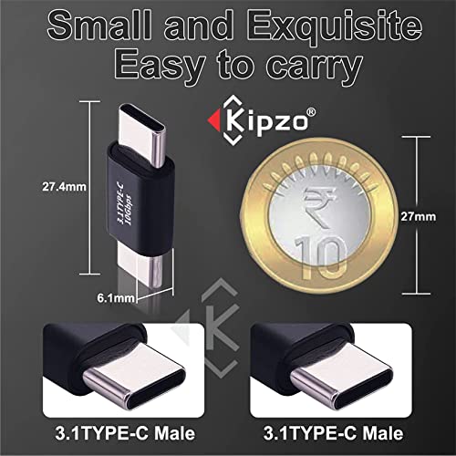 KIPZO® Black metal Type to Type Adapter Connector Joiner Plug, Type 3.1 to Type 3.1 Type to 3.0 USB Port Adapter USB 3.1 Gen Speed Charging Upto 10Gbps Transfer Speed - Image 3