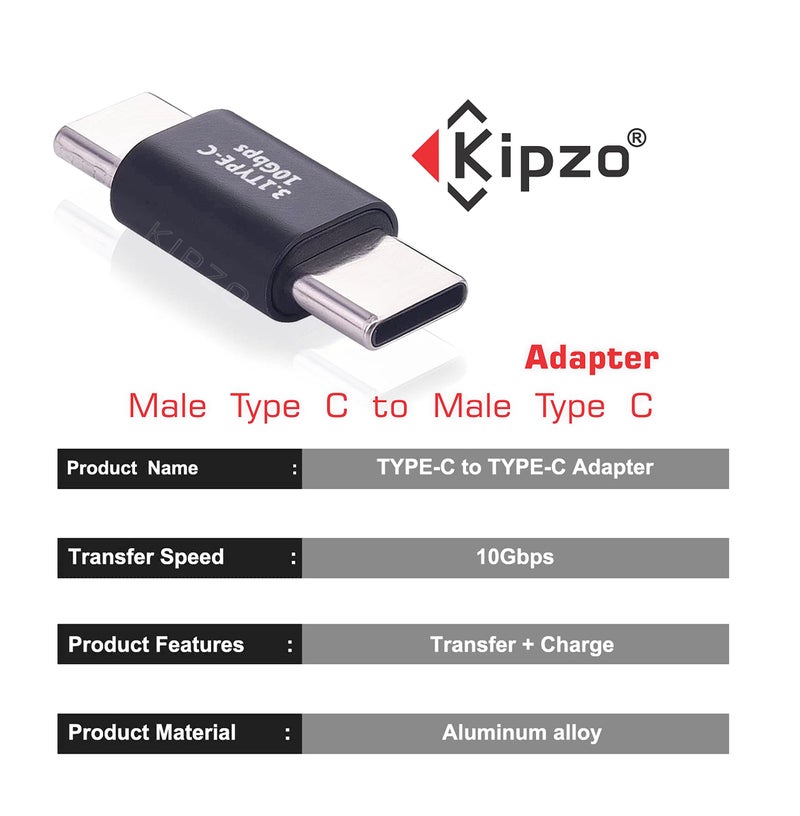 KIPZO® Black metal Type to Type Adapter Connector Joiner Plug, Type 3.1 to Type 3.1 Type to 3.0 USB Port Adapter USB 3.1 Gen Speed Charging Upto 10Gbps Transfer Speed - Image 4