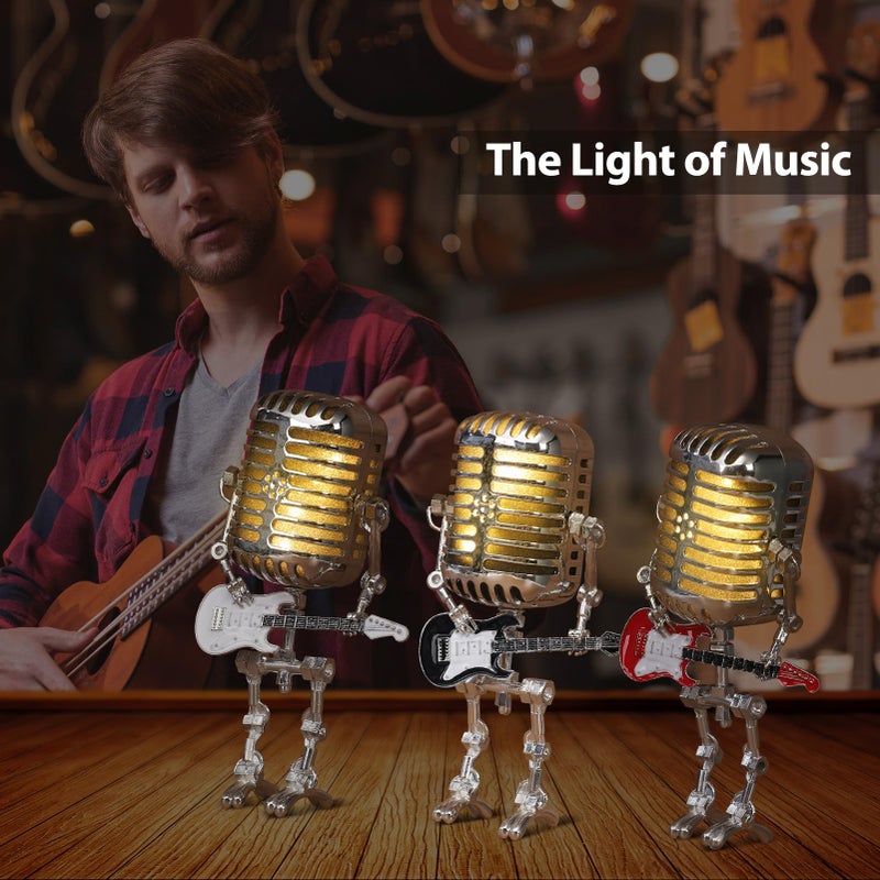 Xmpmrb Vintage Microphone Guitar Robot Lamp, Music Gifts for Men, Cool Gifts for Music Lovers, Vintage Light Home Decor Nightstand Desk Lamp for Bedroom, Music Studio (Black) - Image 5
