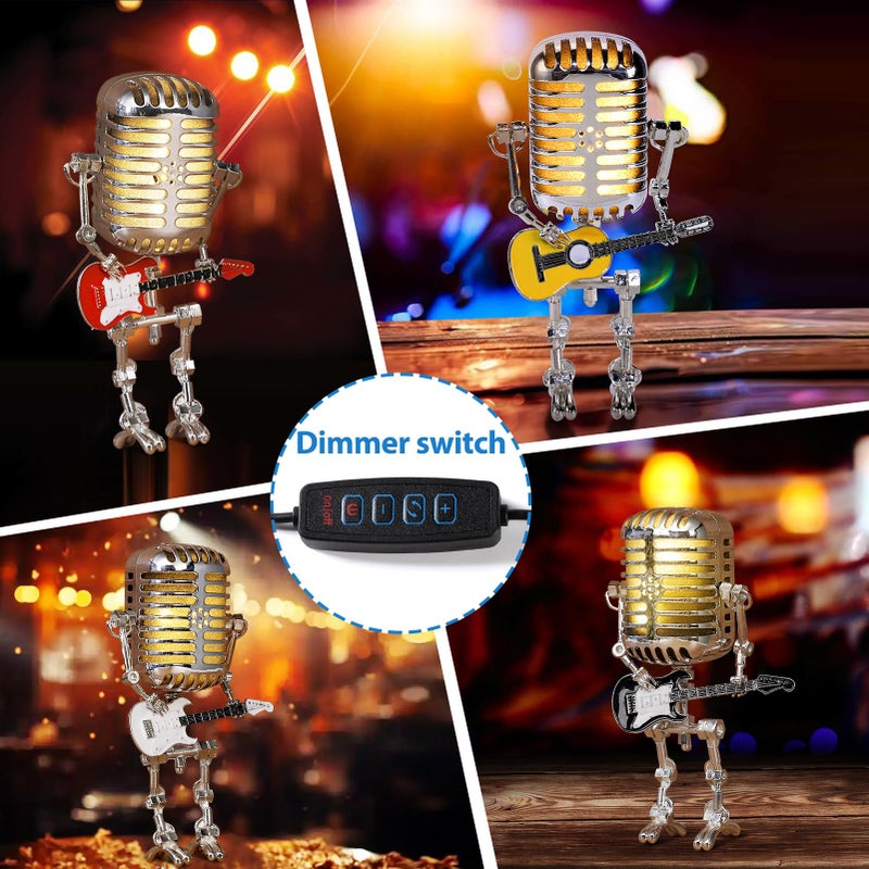 Xmpmrb Vintage Microphone Guitar Robot Lamp, Music Gifts for Men, Cool Gifts for Music Lovers, Vintage Light Home Decor Nightstand Desk Lamp for Bedroom, Music Studio (Black) - Image 4