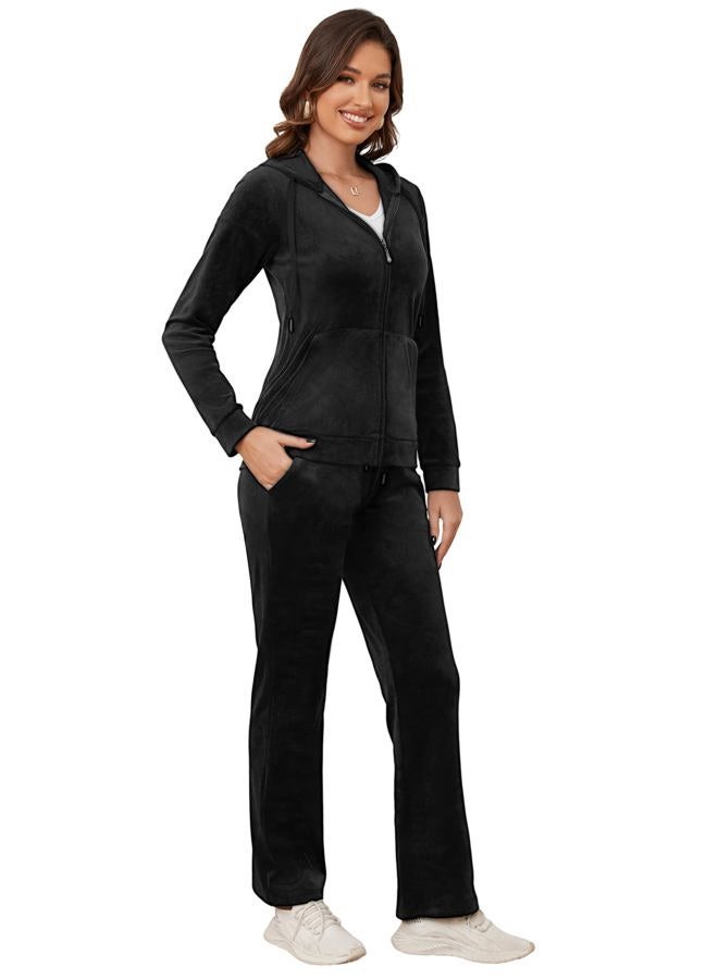 MIDNIGHTSUN Women's Velour Tracksuit 2 Piece Full Zip Hooded Sweatsuits Outfits Velvet Sportswear Jogging Set (Black, S) - Image 2