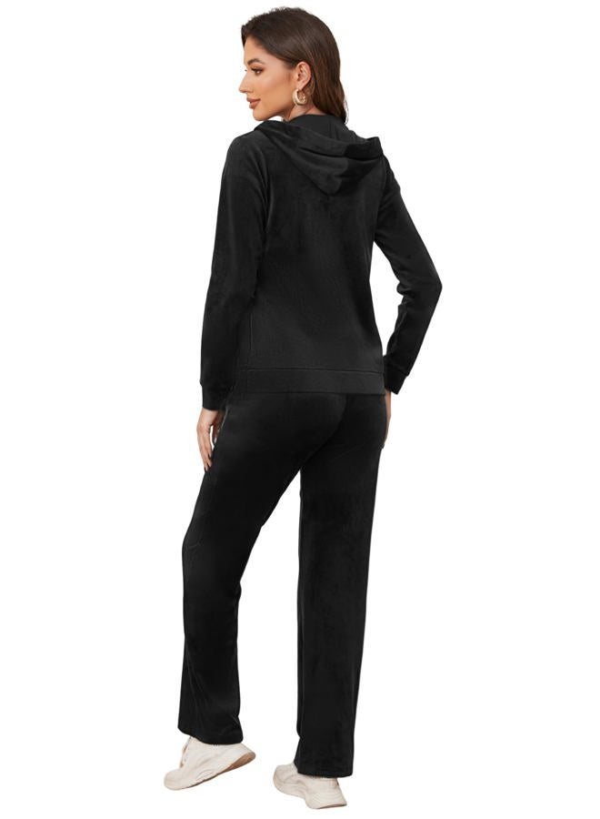 MIDNIGHTSUN Women's Velour Tracksuit 2 Piece Full Zip Hooded Sweatsuits Outfits Velvet Sportswear Jogging Set (Black, S) - Image 3