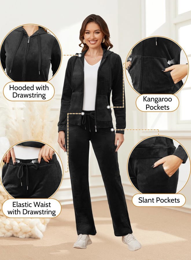 MIDNIGHTSUN Women's Velour Tracksuit 2 Piece Full Zip Hooded Sweatsuits Outfits Velvet Sportswear Jogging Set (Black, S) - Image 5