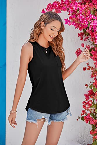 Mafulus Women's High Neck Tank Top Sleeveless Blouse Plain T Shirts Pocket Cami Summer Tops Medium A-Black - Image 3